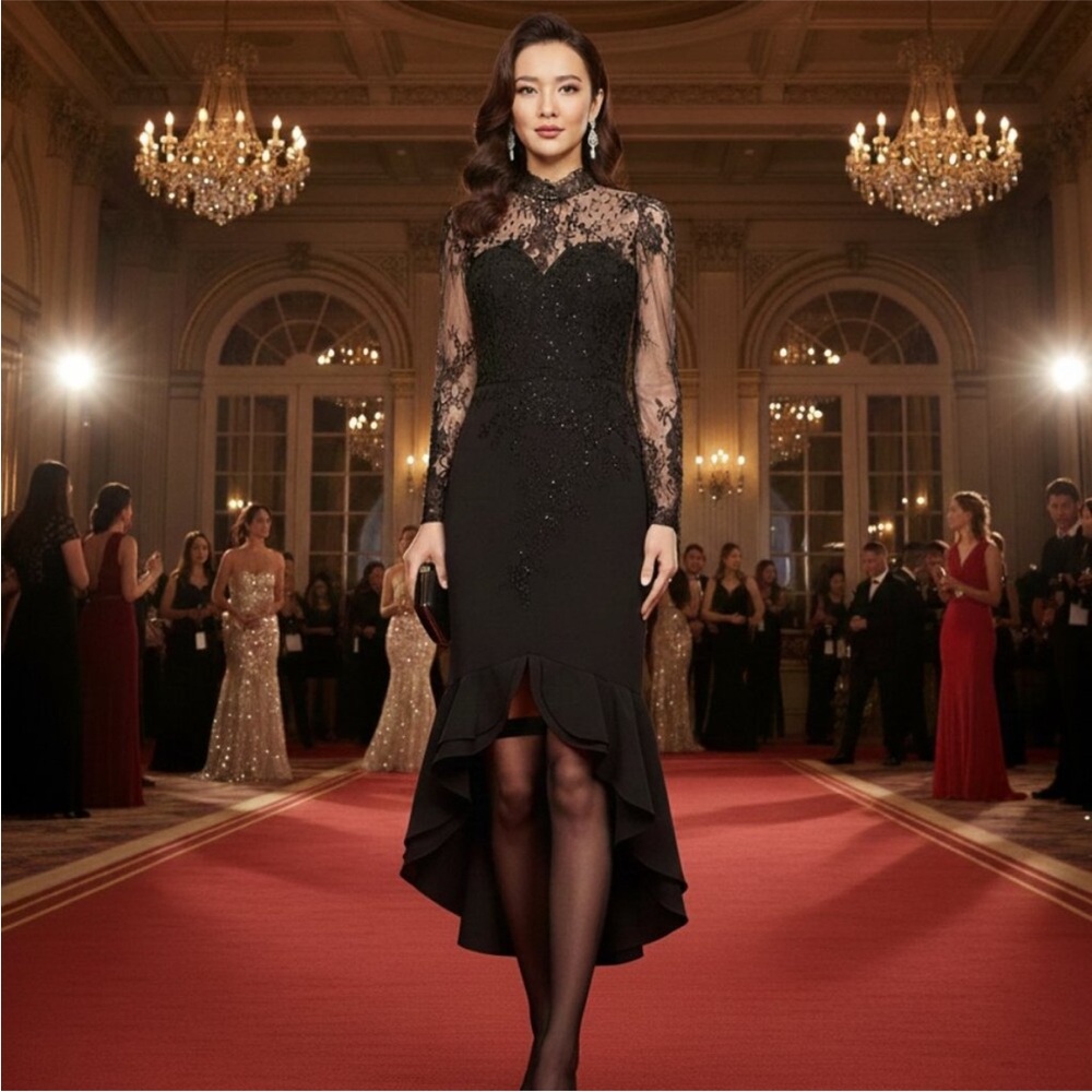 NWT TS Couture Black Mermaid Evening Gown | Custom Fit